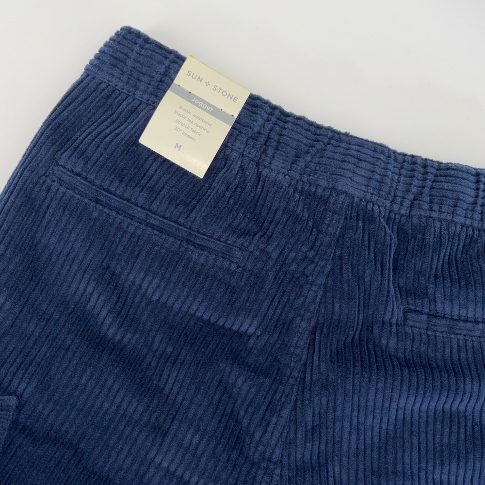 Sun + Stone Mens Navy Blue Corduroy Jogger Pants Cotton Cargo Pocket Size M NWT